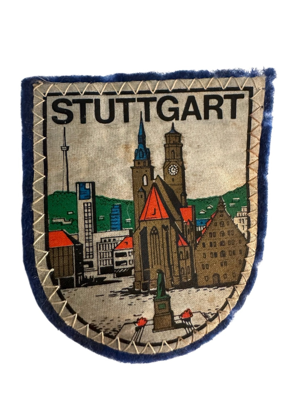 Vintage 1970’s Stuttgart, Germany souvenir travel patch featuring the city skyli